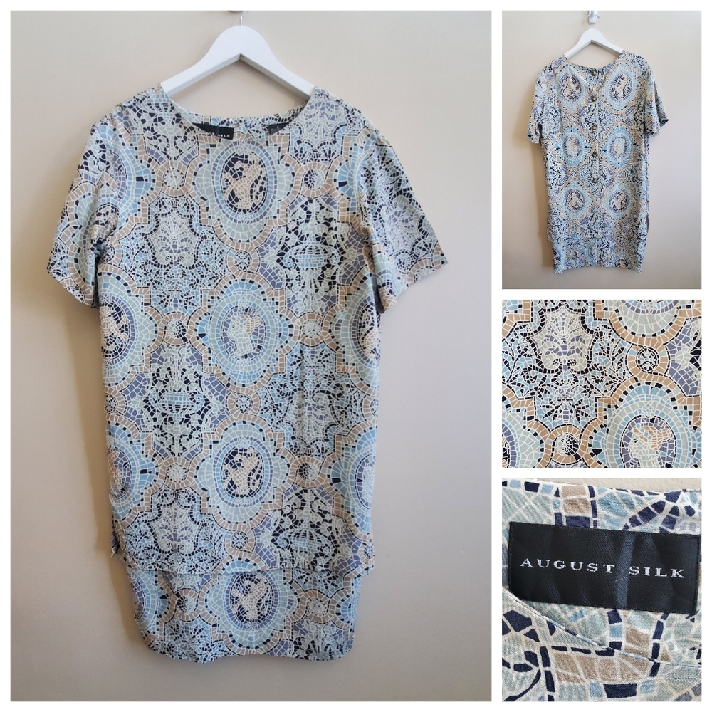 August Silk Dress - Mozaic in Morocco inspired pattern in 100% Silk, Size 6